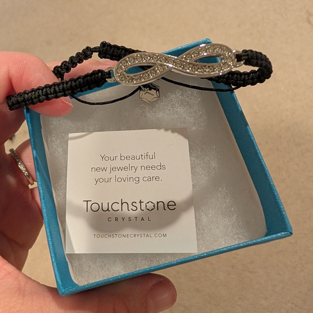 Touchstone Crystal Black Bracelet with Silver Infinity Charm